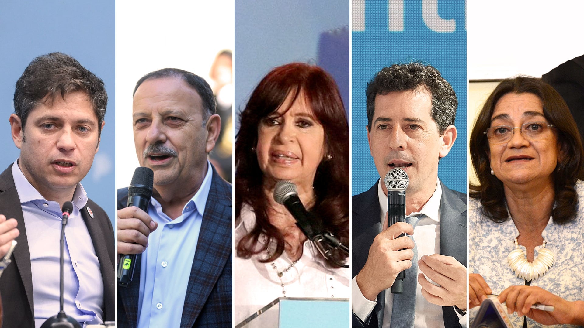 Axel Kicillof, Ricardo Quintela, Cristina Kirchner, Wado de Pedro y Lucía Corpacci