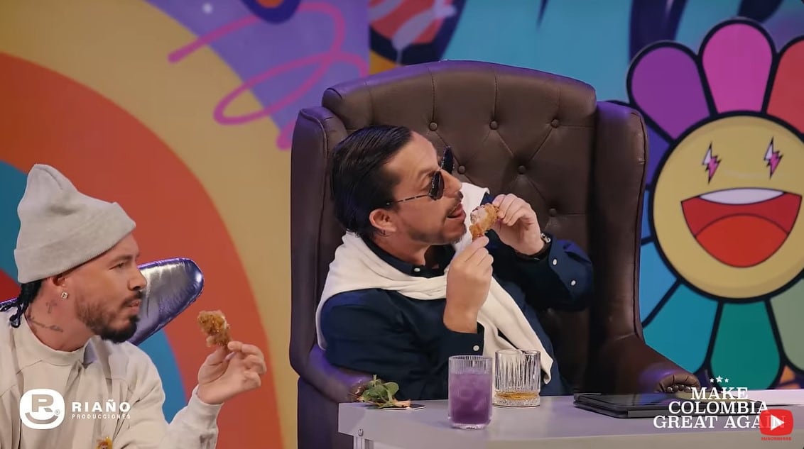 J Balvin afirmó que se quiere tatuar al pollo de Frisby por el gusto que tiene por ese alimento - crédito Captura de pantalla/JuanPis Live Show