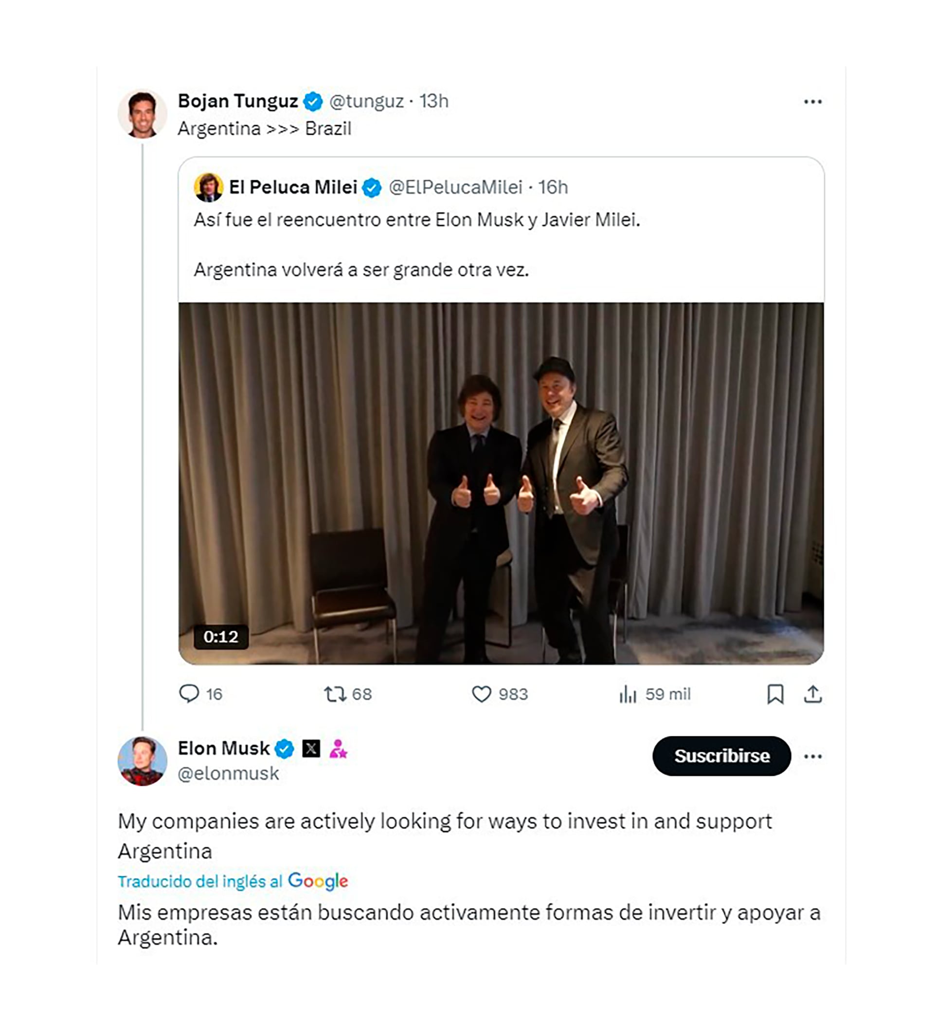 Tweets Milei - Elon Musk