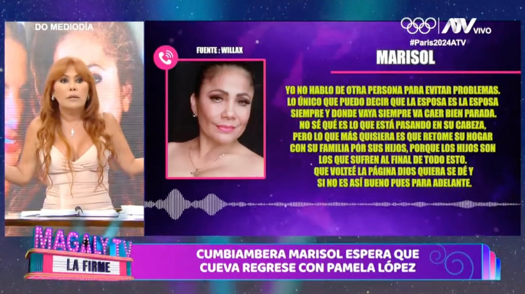 Magaly Medina criticó a Marisol por opinar que espera que Pamela López vuelva con Christian Cueva.