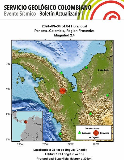 Boletín del Servicio Geológico Colombiano por evento telúrico en Chocó - crédito SGC