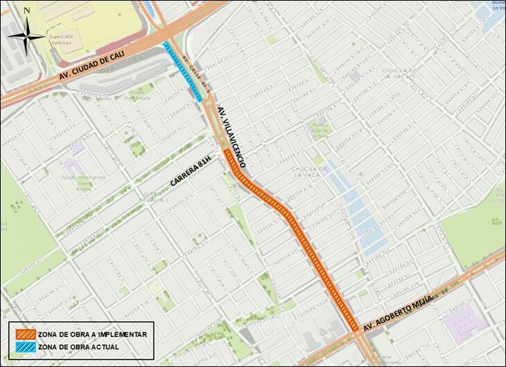 Conozca el cierre del separador central y cierre de dos carriles de la avenida Villavicencio entre avenida Agoberto Mejía y la carrera 81H - crédito Secretaría de Movilidad de Bogotá