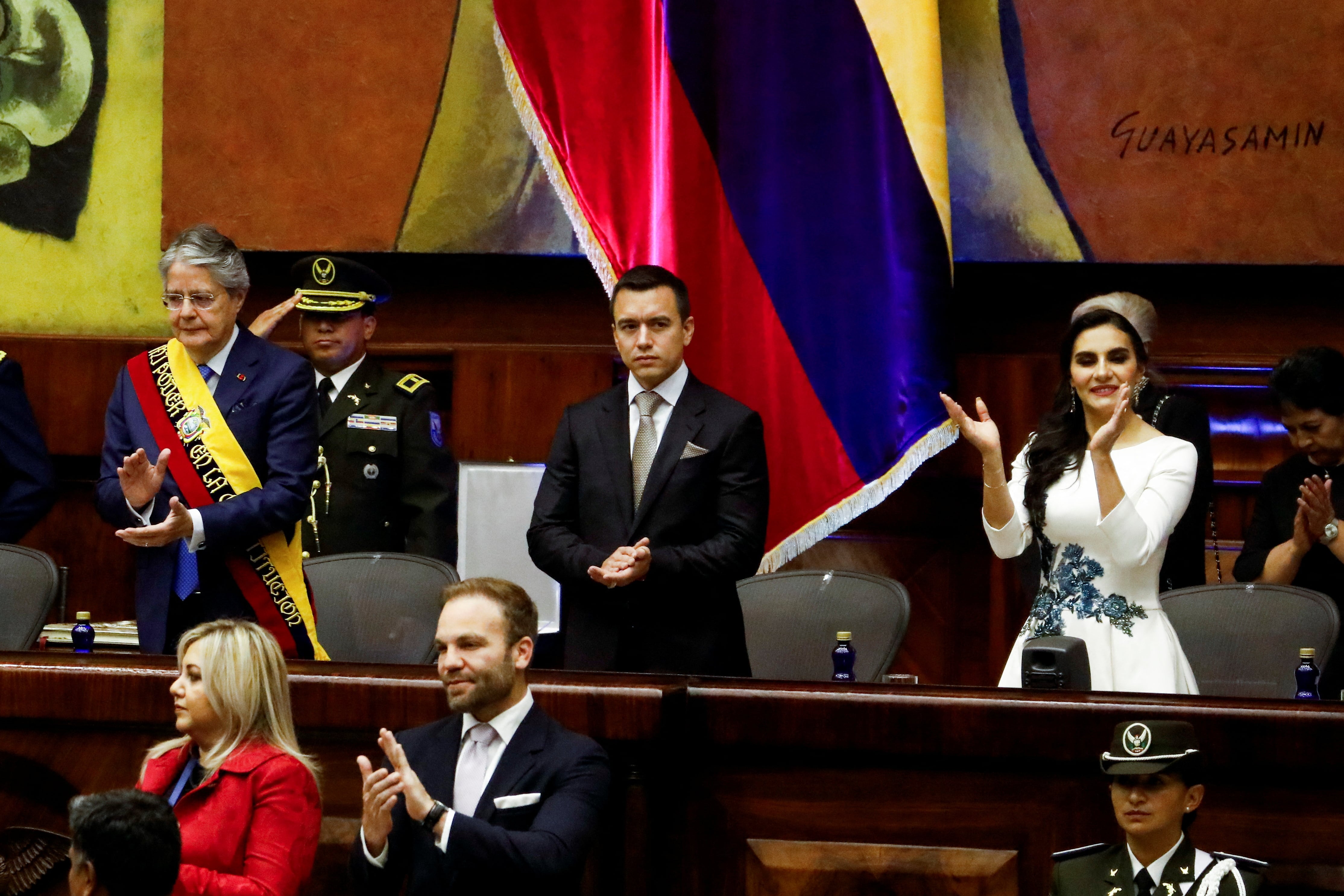 Daniel Noboa y Verónica Abad en la ceremonia de asunción en noviembre de 2023. REUTERS/Karen Toro