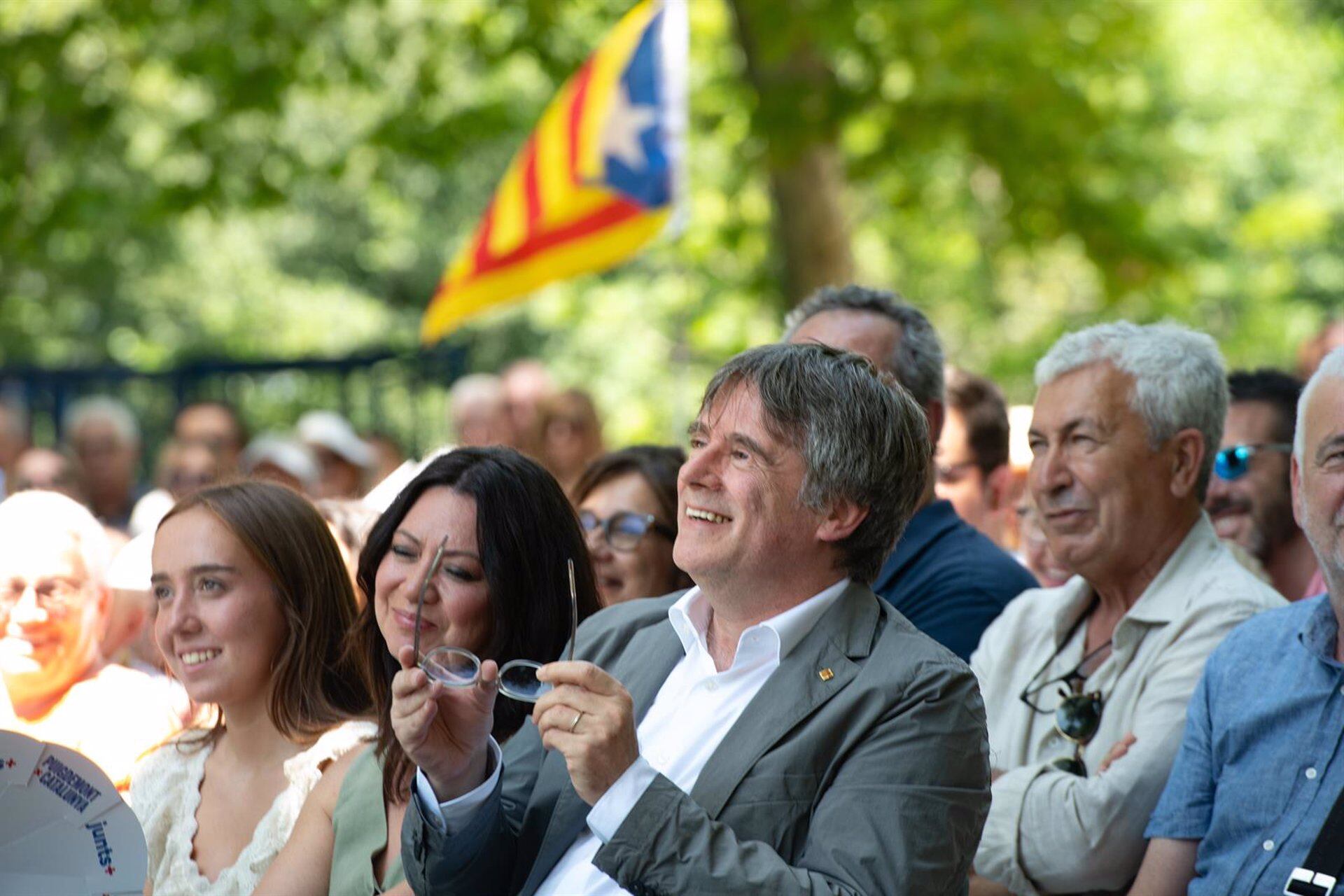 Carles Puigdemont, el pasado 27 de julio en un acto de Junts. (Glòria Sánchez/Europa Press)
