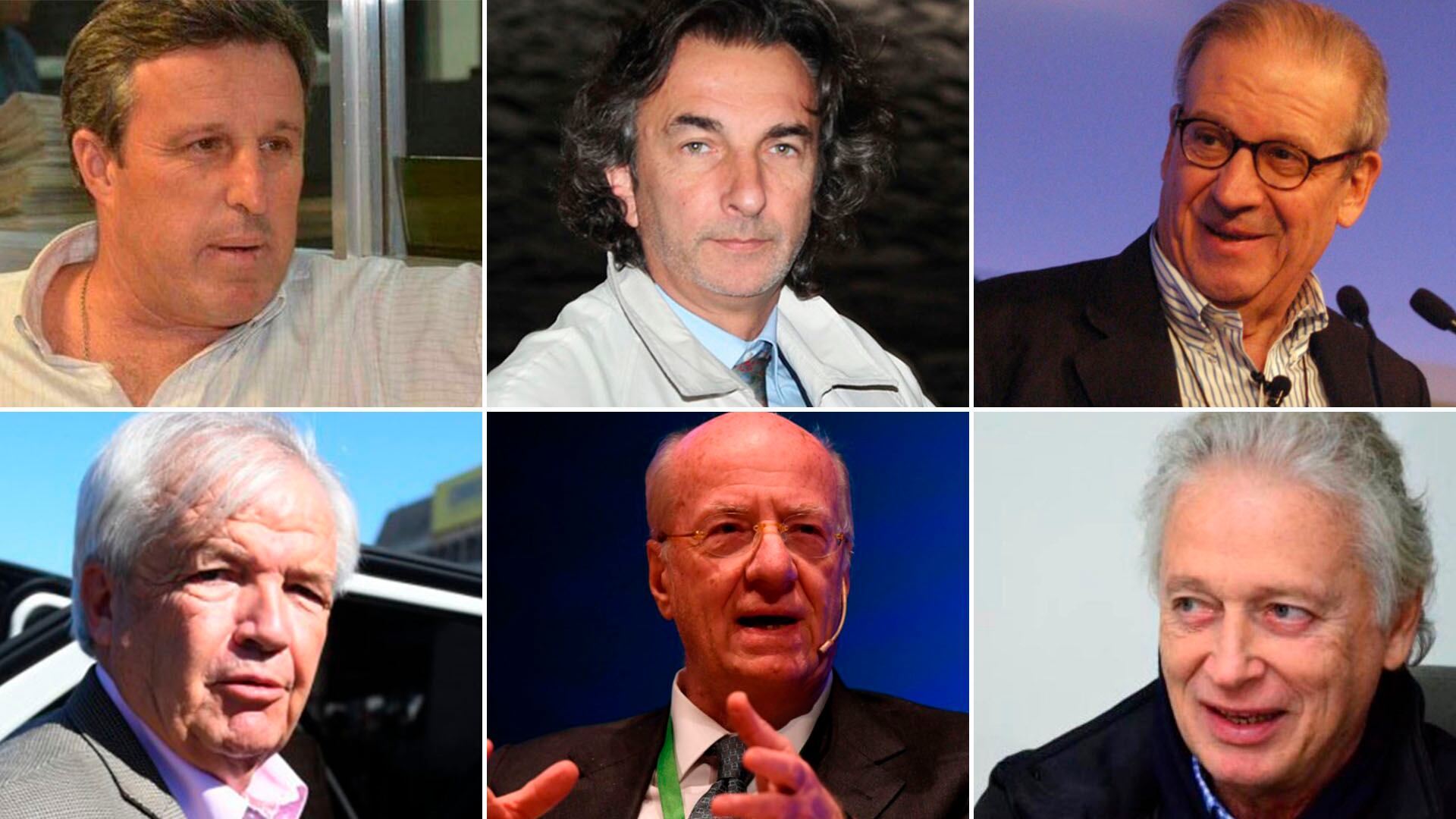 Algunas de las caras empresarias de la causa Cuadernos: Goycoechea, Calcaterra, Pescarmona, Betnaza, Rocca y Dragonetti