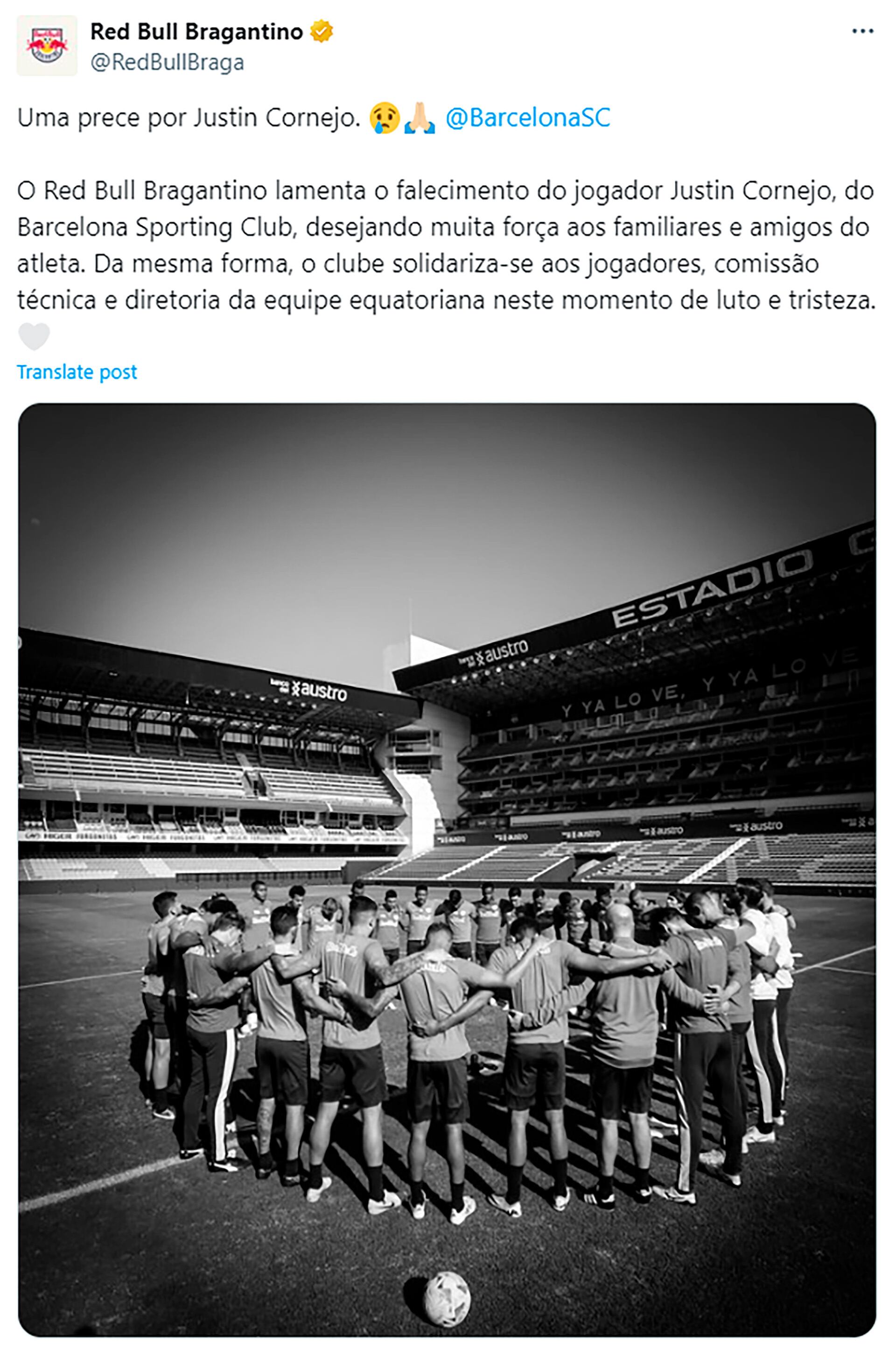 El comunicado de Bragantino tras la muerte de Cornejo