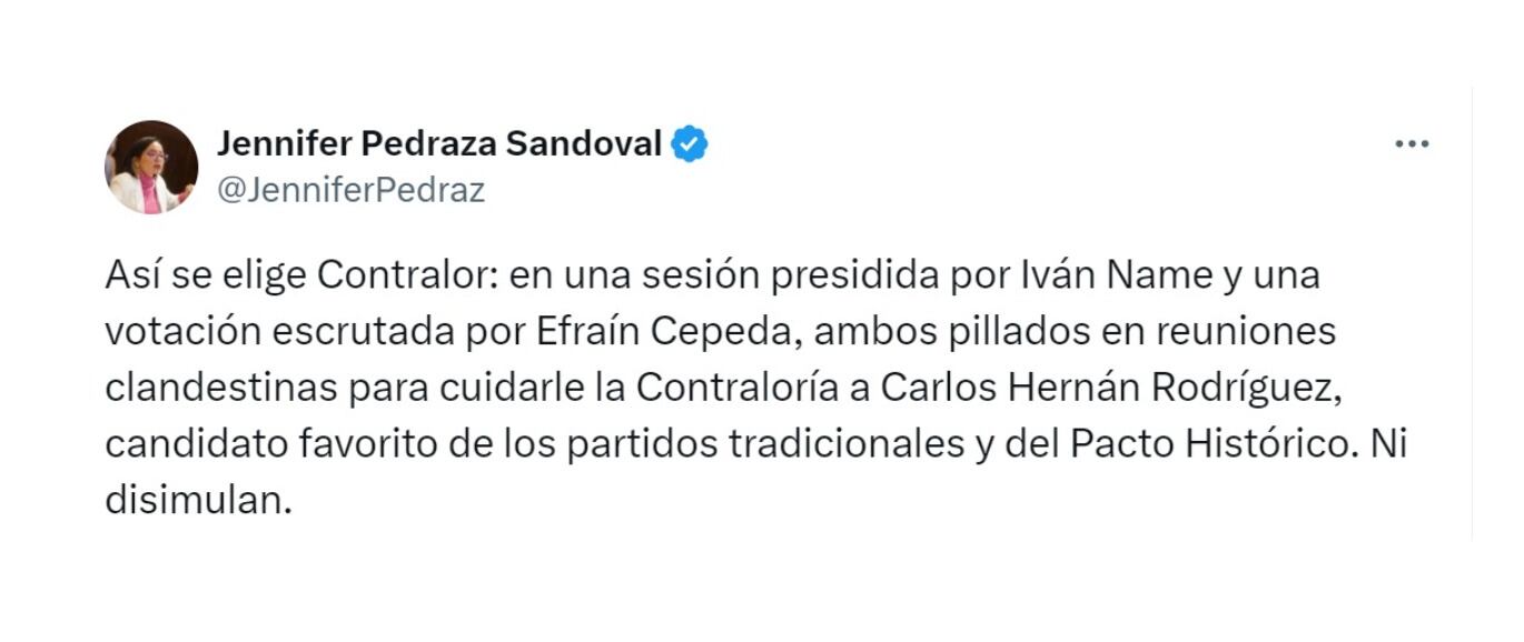 Jennifer Pedraza y sus críticas a la elección de Carlos Hernán Rodríguez