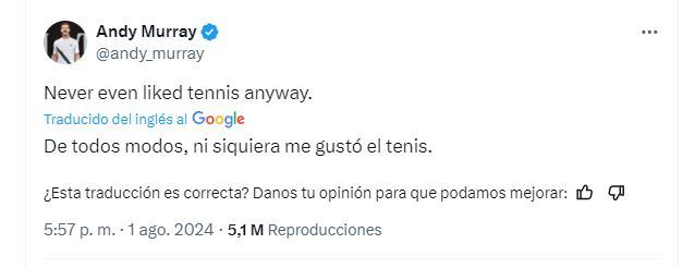 tuit murray despedida del tenis