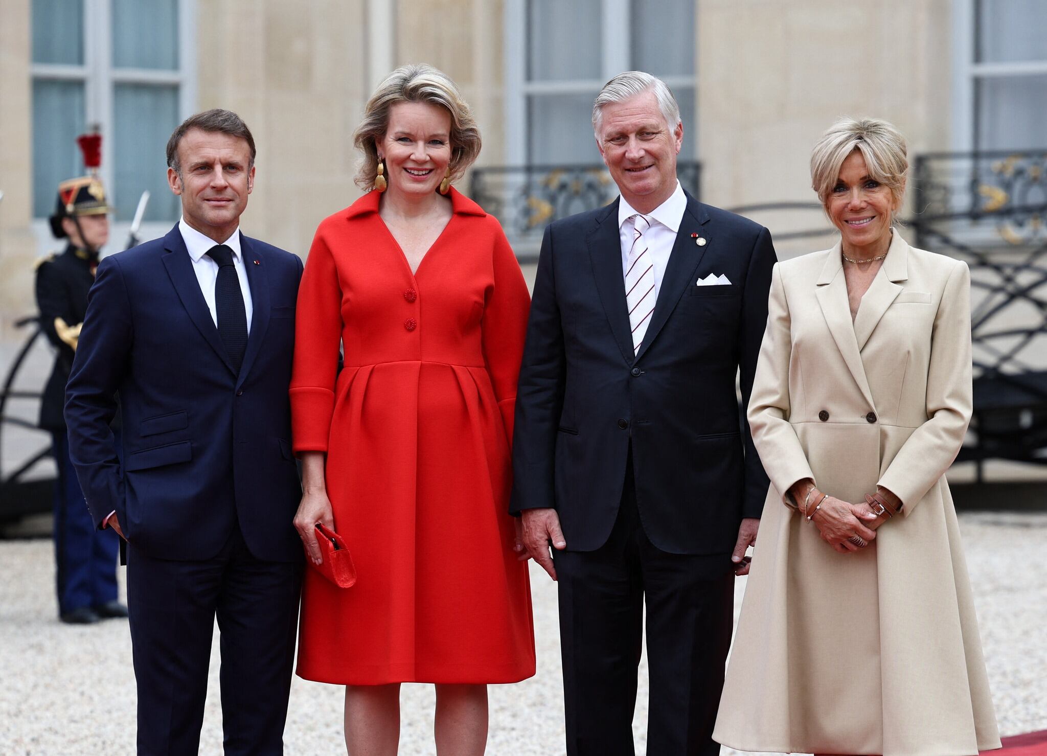 Los reyes de Bélgica junto a Emmanuel Macron y su esposa, Briggite, en la recepción previa a la inauguración de los Juegos Olímpicos de París