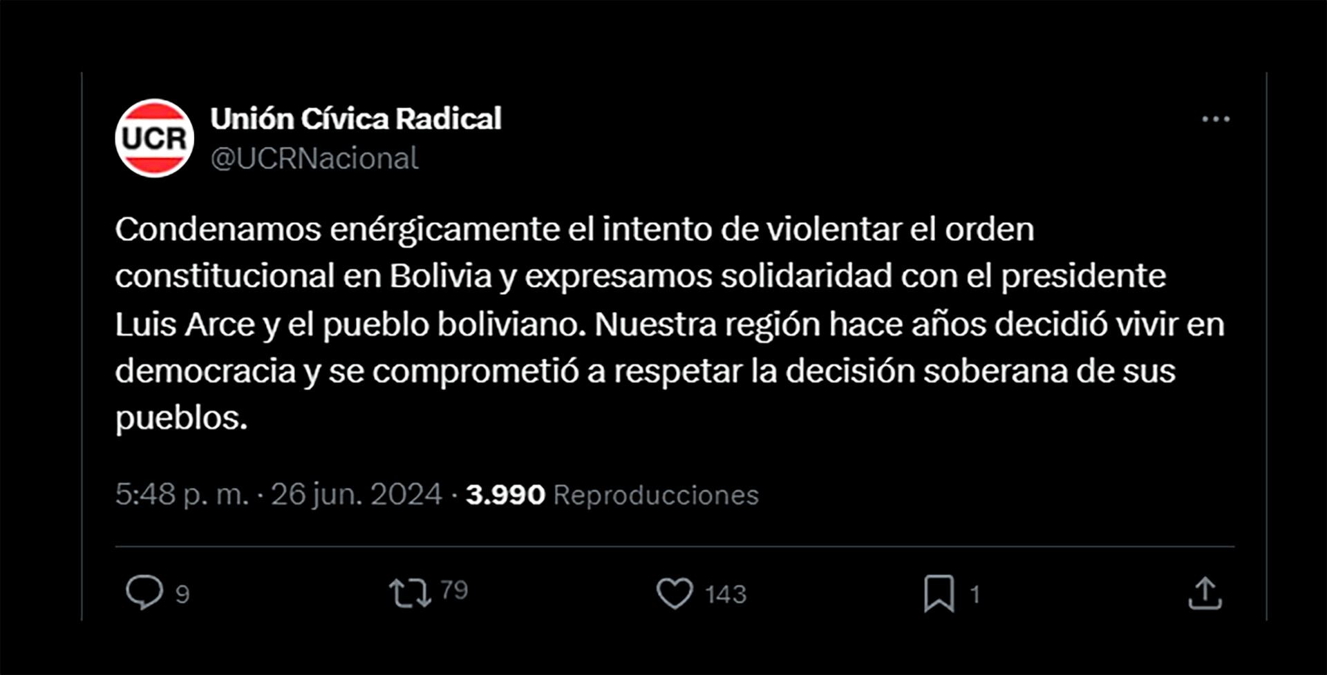 el arco político en Argentina repudió el levantamiento miltar en Bolivia