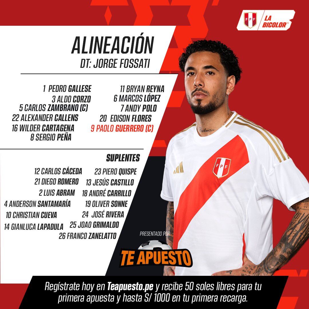 Alineación de Perú vs Argentina por Copa América 2024