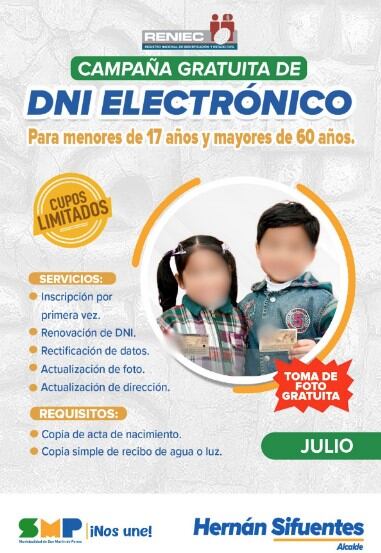 Municipalidad de San Martín de Porres anuncia campaña de DNI electrónico