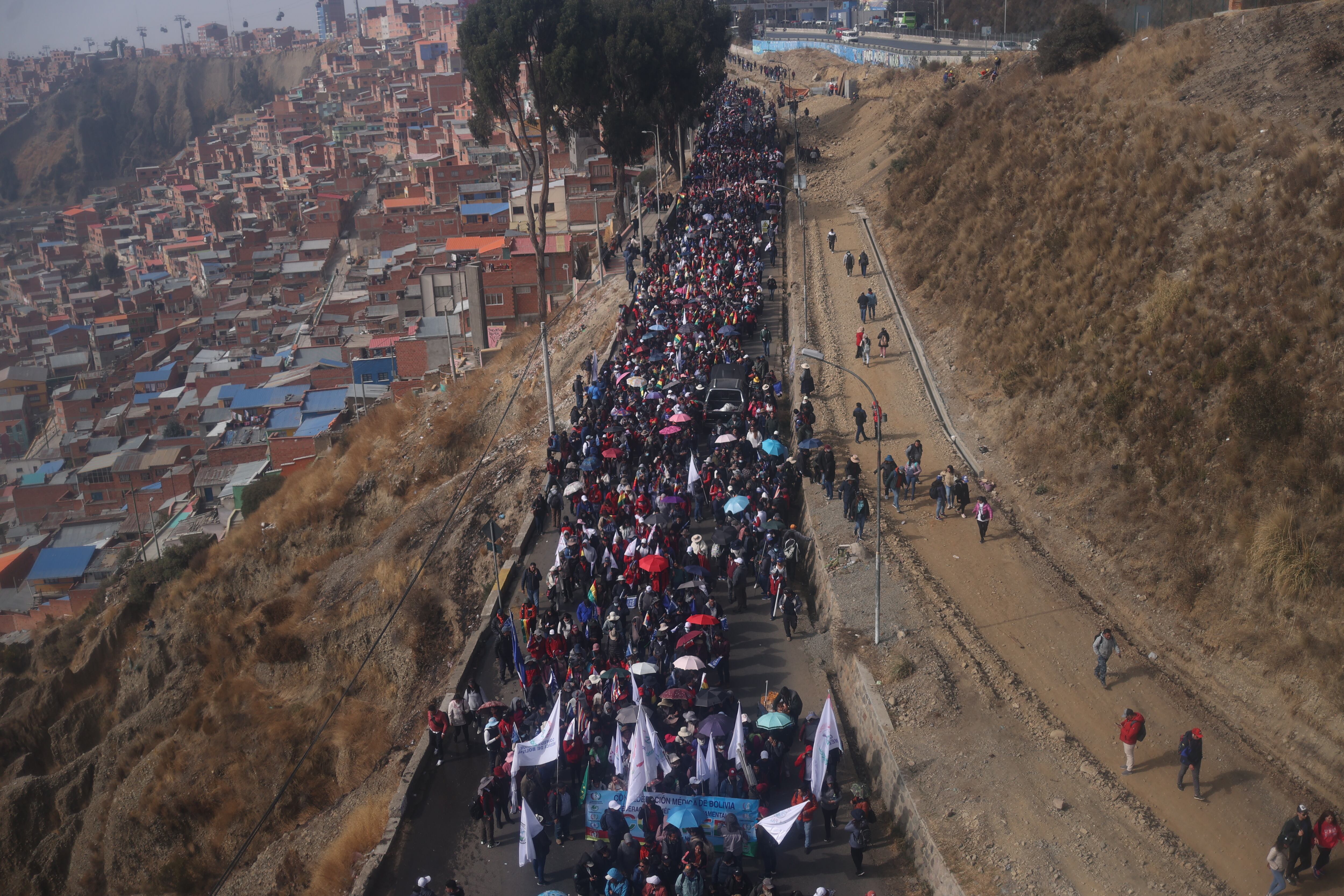 Funcionarios de entidades gubernamentales, campesinos, obreros e indígenas participaron en una marcha "arcista" en la ciudad de La Paz (EFE/ Luis Gandarillas)