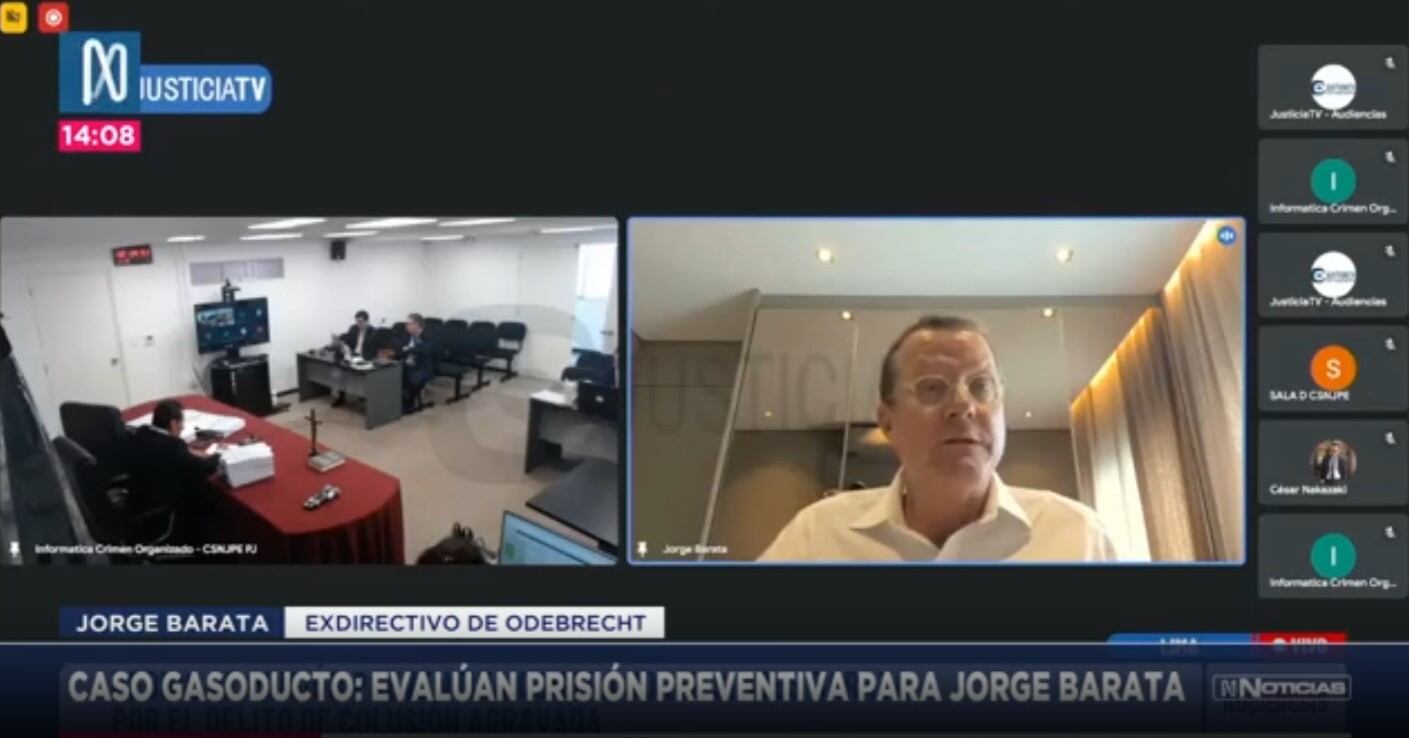 Jorge Barata acusa presiones de la Fiscalía para ‘mentir’ sobre el Gasoducto Sur durante audiencia de prisión preventiva. (Captura: Canal N)