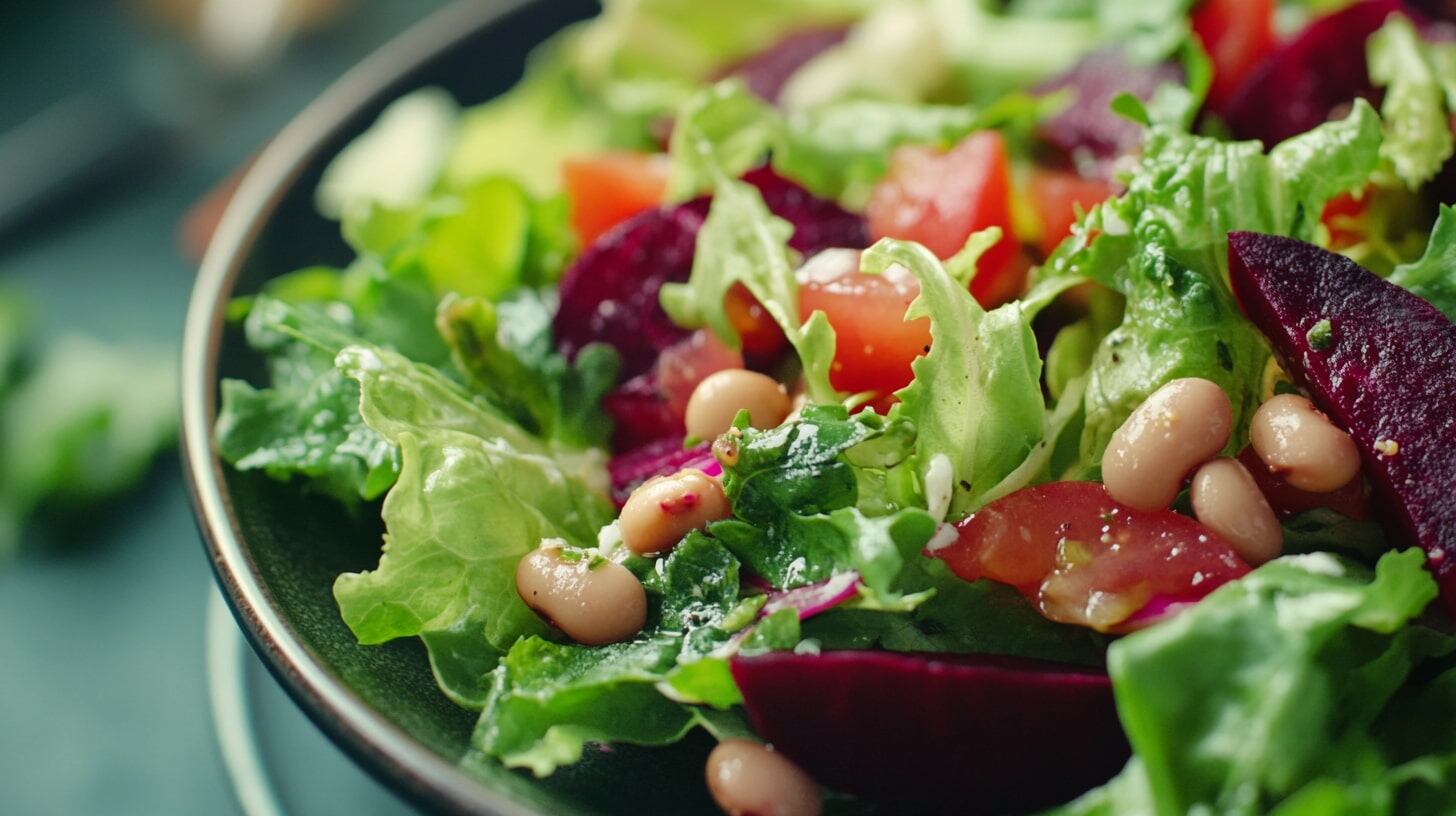 Ensalada vegana con lechuga, remolacha y frijoles, comida ligera y nutritiva, platillo vegetariano fresco. - (Imagen Ilustrativa Infobae)