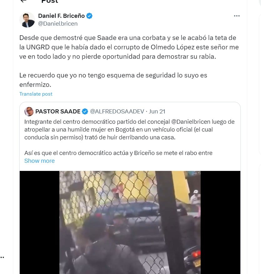 Daniel Briceño  le responde a Alfredo Saade - crédito @Danielbricen