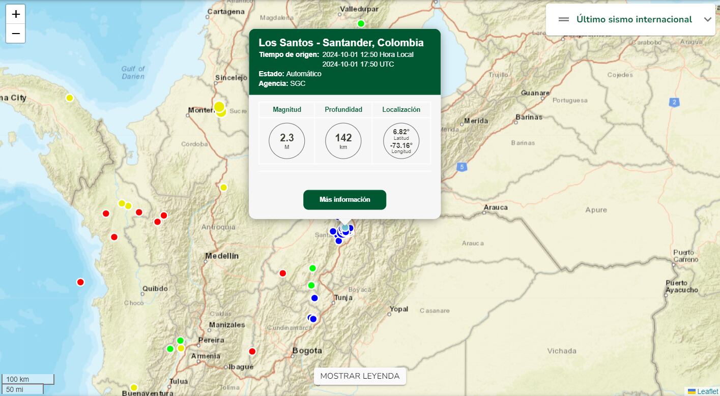 Sismo en Los Santos Santander: 1 de octubre - crédito SGC / Web