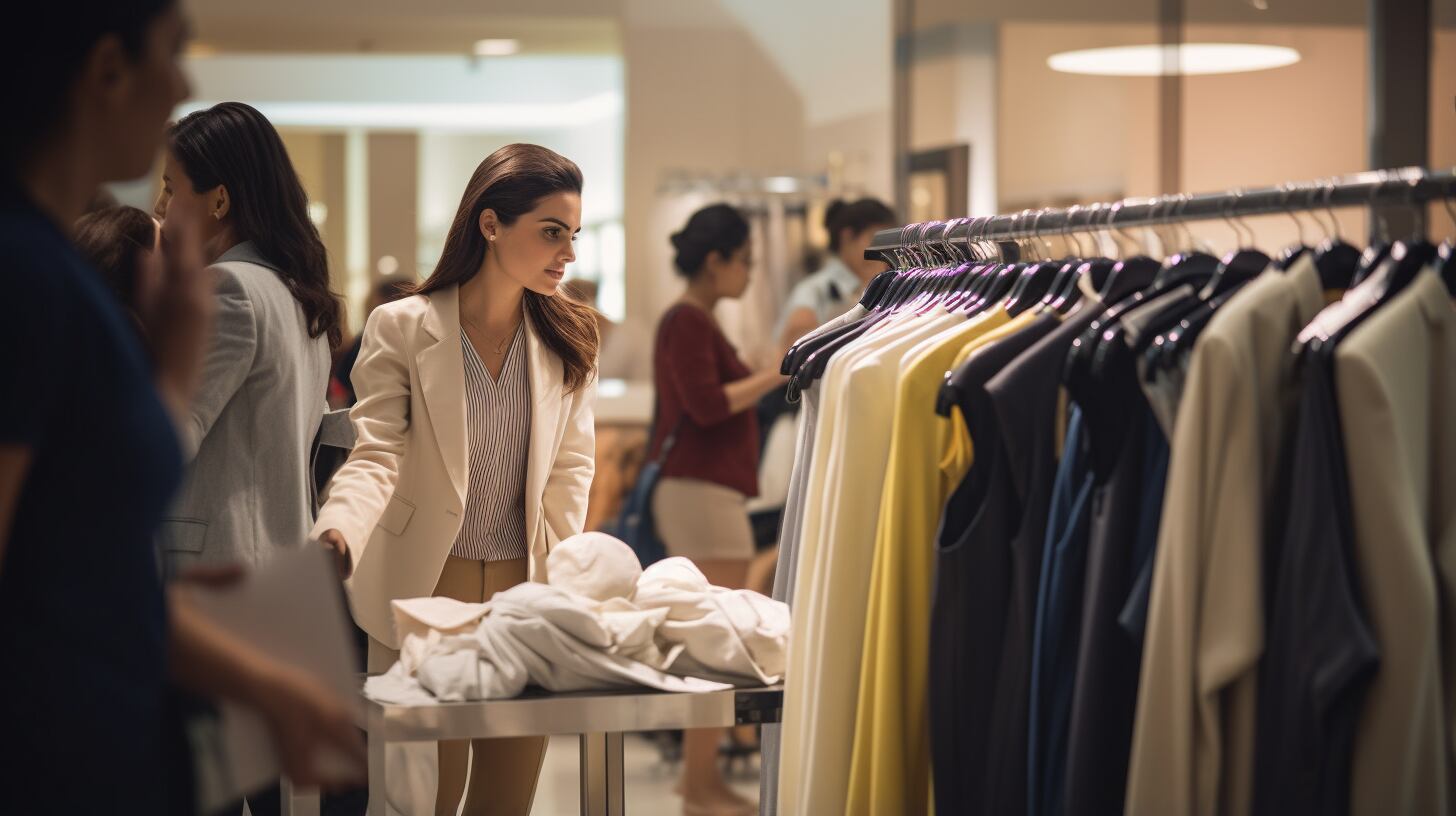 Imagen de personas comprando ropa en una tienda de un shopping, explorando diversas opciones de vestimenta y comparando precios. Utilizan tarjetas de crédito para sus compras. (Imagen ilustrativa Infobae)