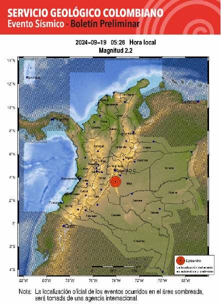 El SGC reportó un sismo leve en Lejanías, en el departamento del Meta - crédito SGC