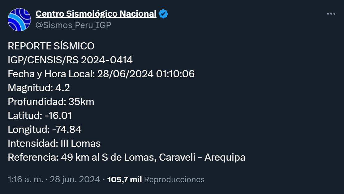 Se han reportado cuatro réplicas de sismo tras el fuerte movimiento telúrico en Arequipa