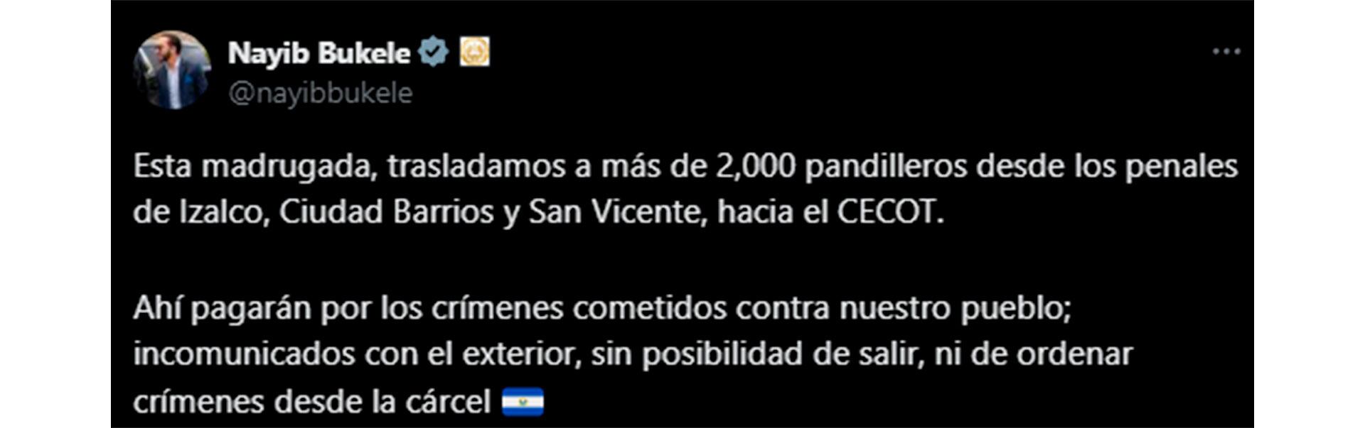 Trasladaron a 2.000 pandilleros a una cárcel de alta seguridad en El Salvador