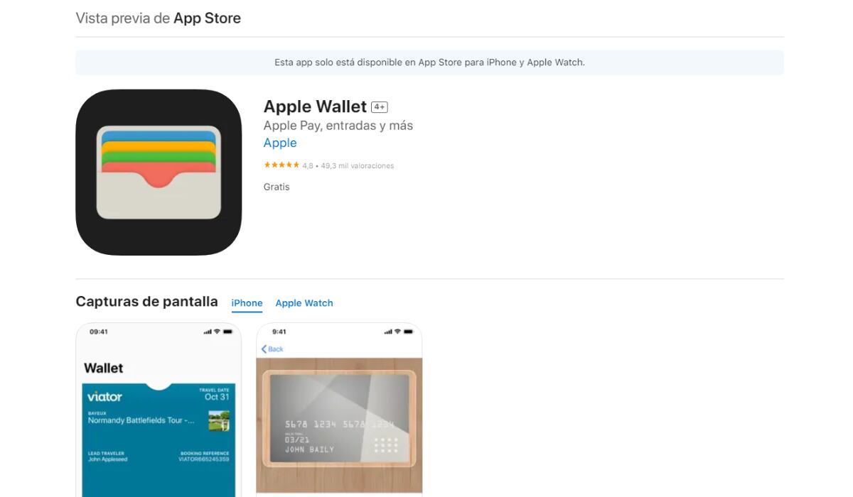 Apple Wallet es una aplicación de Apple que almacena las tarjetas de los usuarios. (App Store)