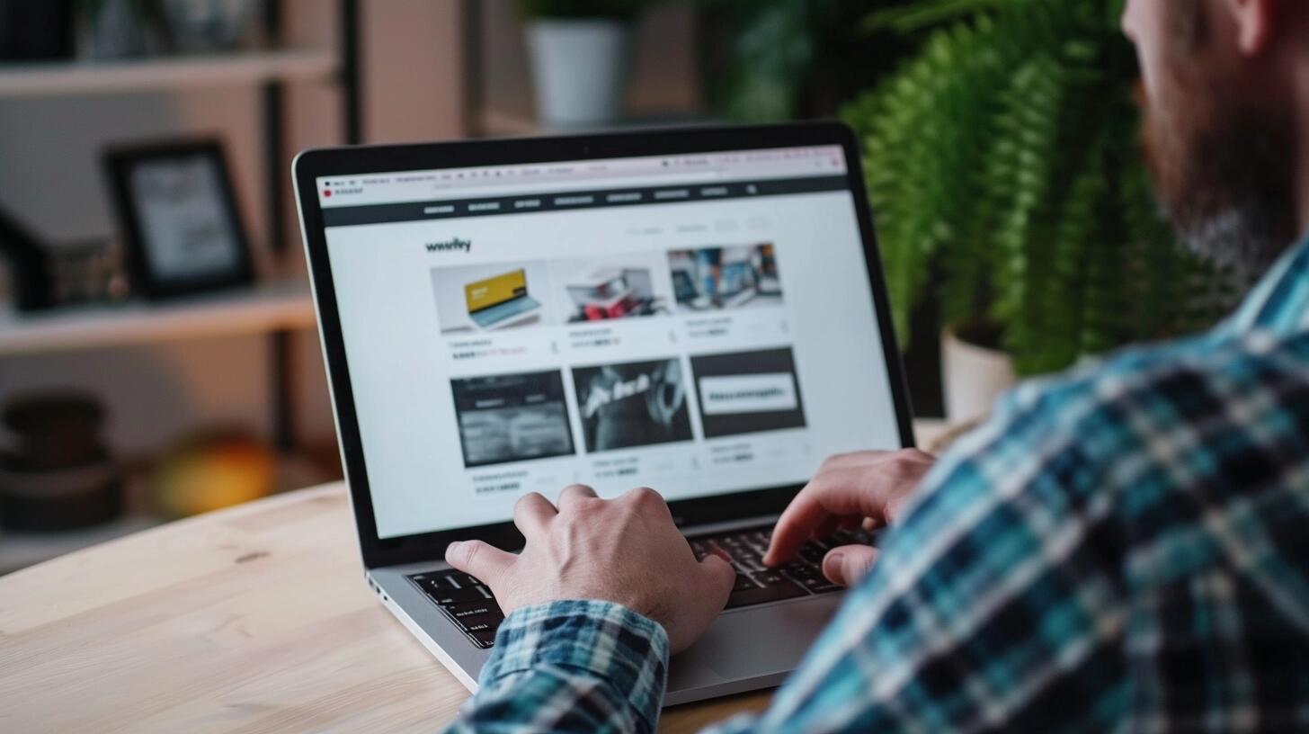 Un hombre sentado frente a su laptop, realizando una compra online, con una tarjeta de crédito en la mano. La imagen ilustra la comodidad y eficacia del comercio electrónico, mostrando cómo los consumidores pueden gestionar sus transacciones financieras desde casa. Refleja la modernización de las prácticas de compra y la influencia de las promociones en línea y eventos como el Black Friday en el comportamiento de los consumidores. (Imagen ilustrativa Infobae)