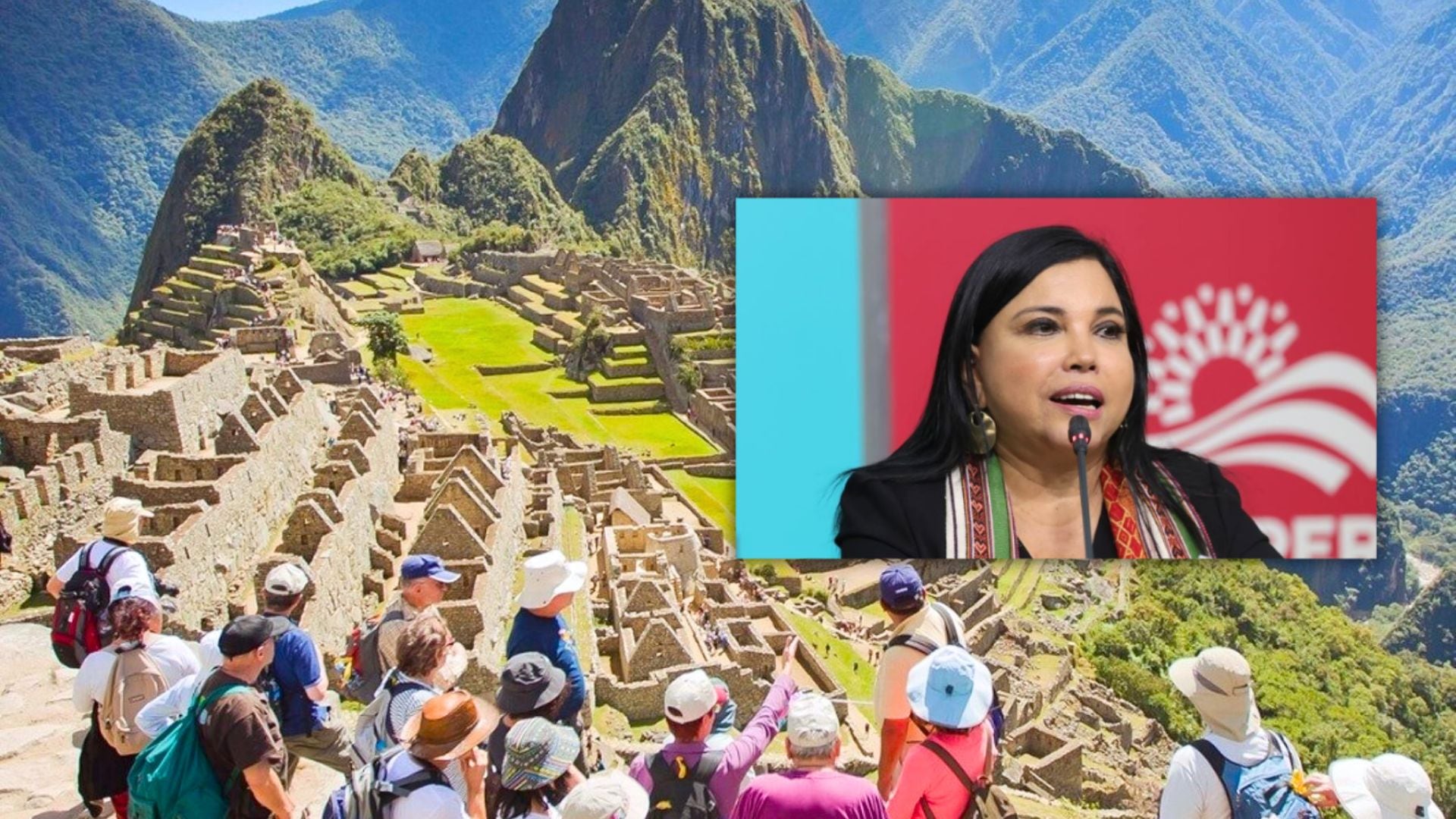Ministra Galdo y Machu Picchu con turistas