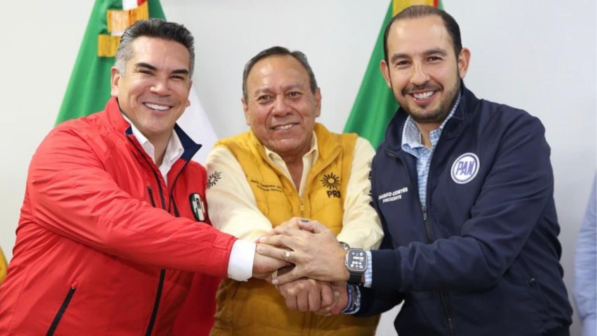 Alito Moreno, Jesús Zambrano y Marko Cortés reafirmaron su alianza. (X/@prdmexico)