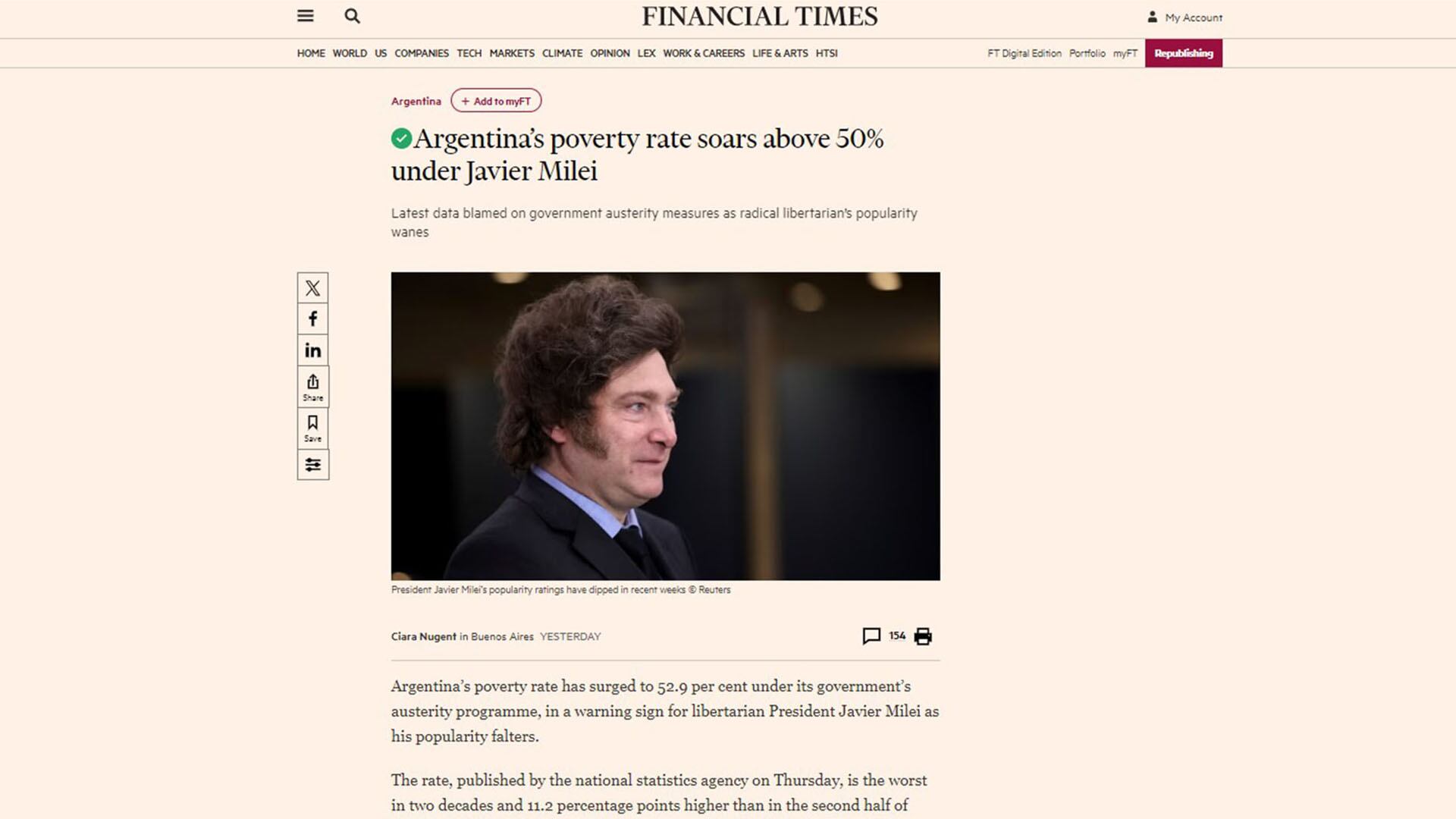 Pobreza - Financial Times - Milei