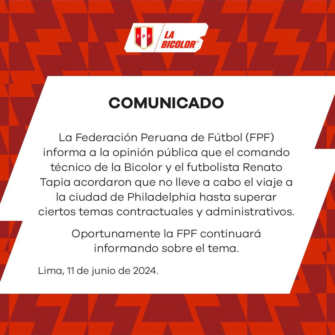 Comunicado de la selección peruana sobre Renato Tapia