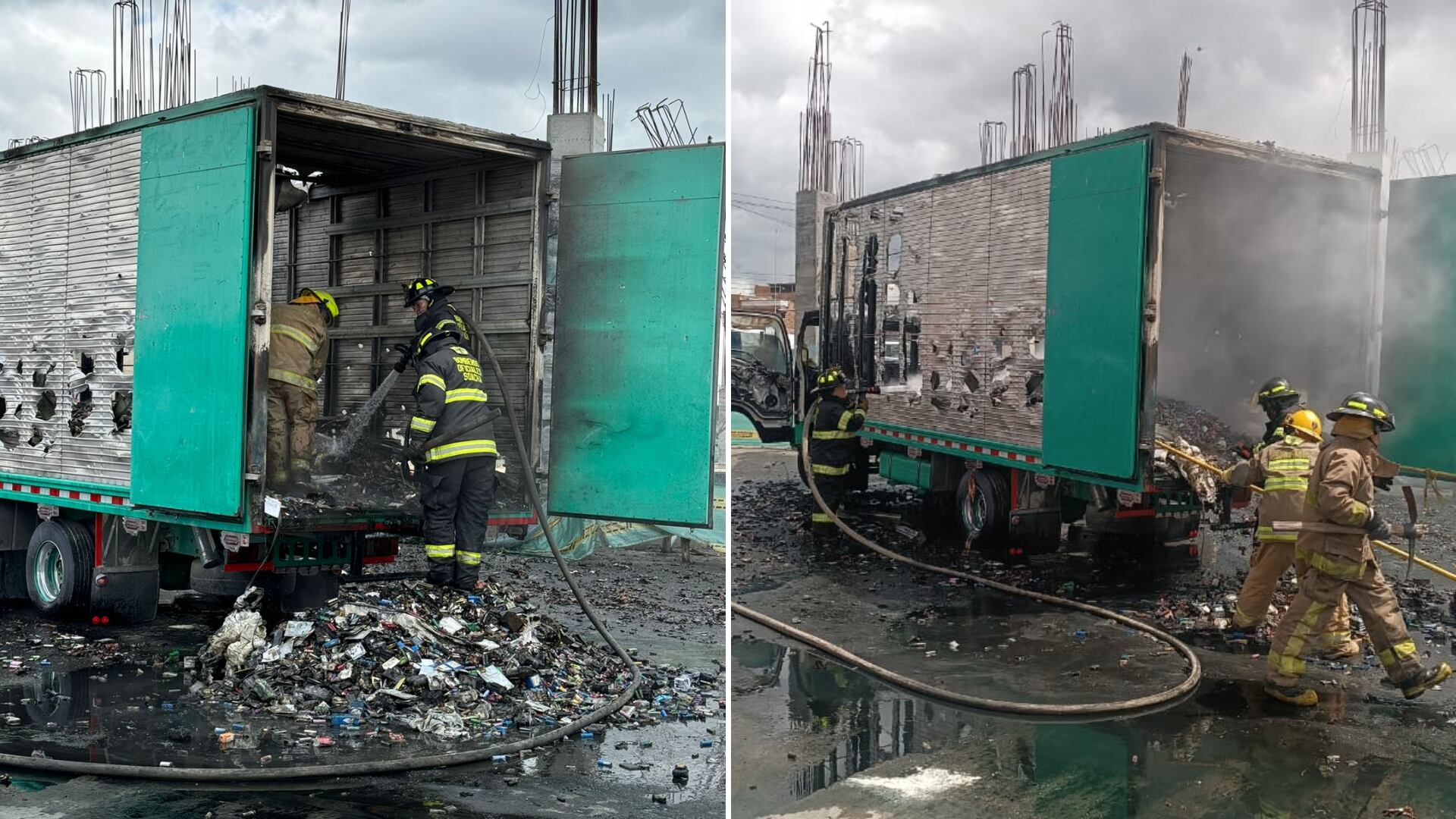 Un camión que transportaba baterías de litio explotó cerca de la Universidad Minuto de Dios en Soacha - crédito Bomberos de Cundinamarca