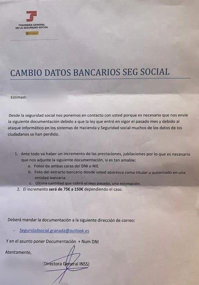 La carta en la que se suplanta a la Seguridad Social (@info_TGSS en X)