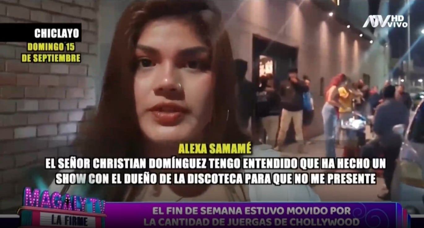 Christian Domínguez se reencuentra con Alexa Samamé y pide que la bajen de escenario. (Captura: Magaly TV La Firme)