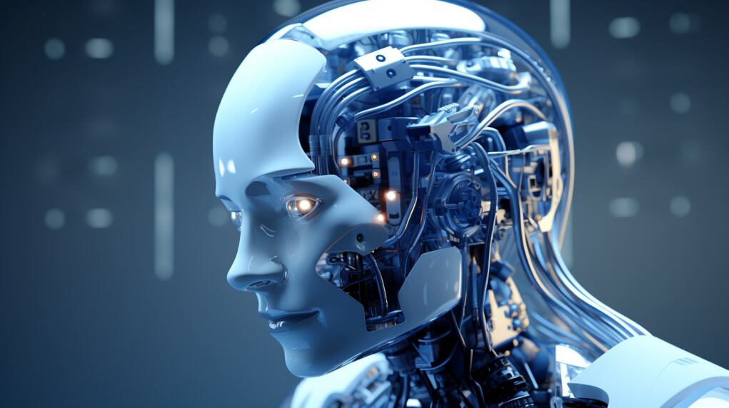 Imagen de una cabeza robótica translúcida que muestra un cerebro con circuitos, cables con luces azules que brillan y componentes informáticos, captura la belleza y la complejidad de la tecnología. (Imagen ilustrativa Infobae)