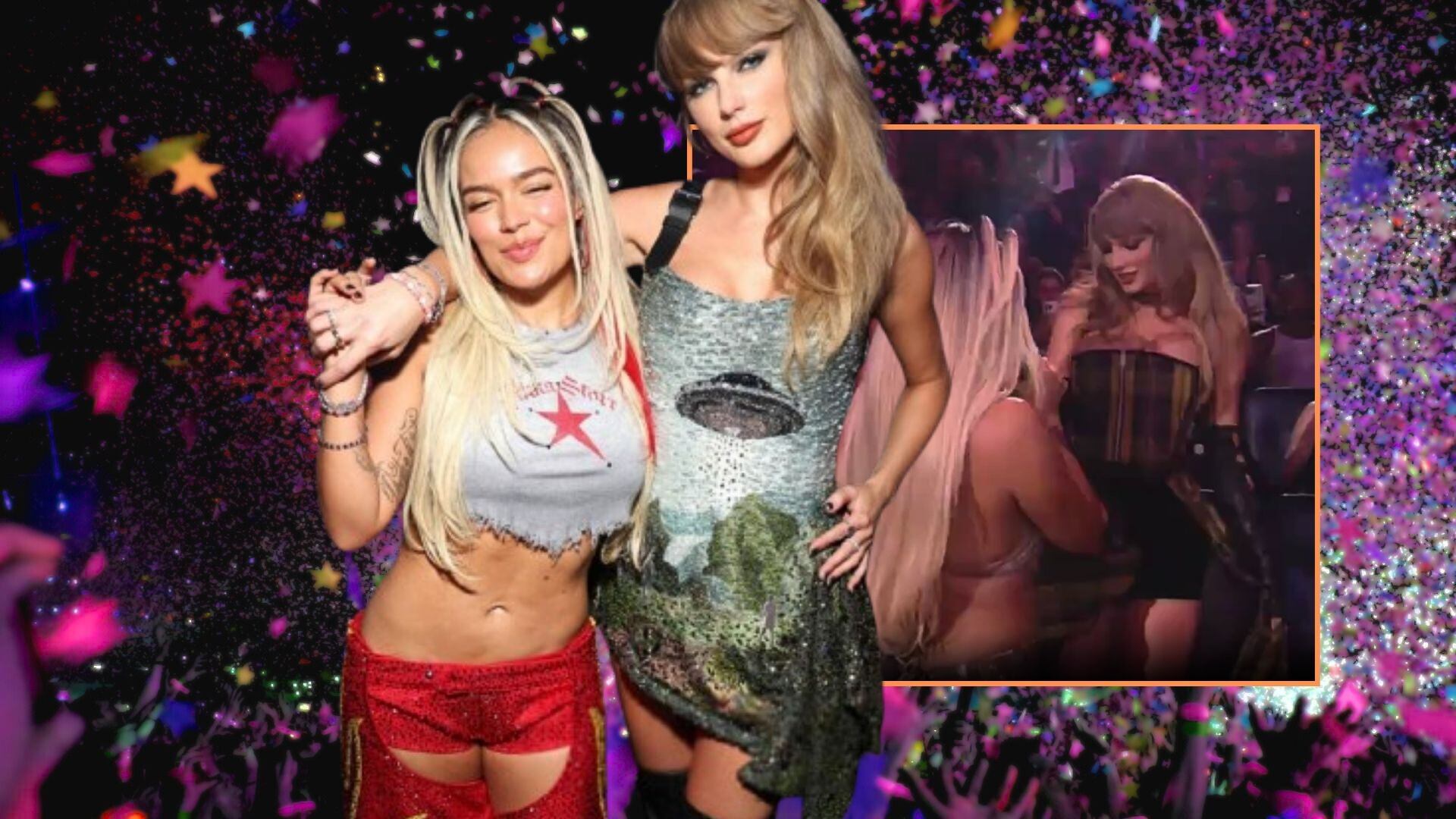 Karol G y Taylor Swift en un montaje de Infobae Colombia