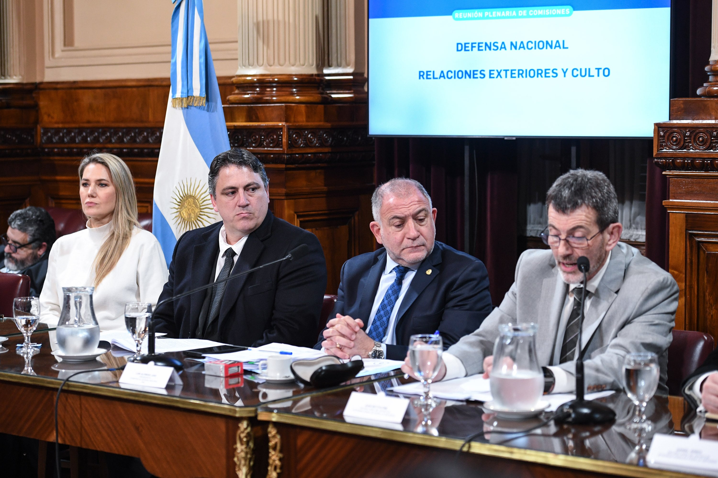 Reunión plenaria de las Comisiones de Defensa Nacional y Relaciones Exteriores en el salón Illia del Senado de la Nación; el 20 de agosto de 2024; en Buenos Aires, Argentina.