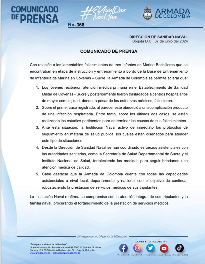 Por medio de un comunicado de prensa se informó de la postergación del evento militar - crédito Armada de Colombia