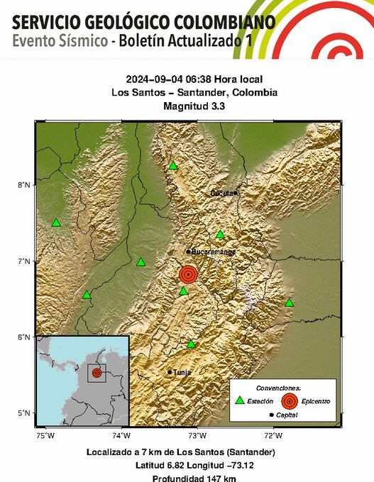 Sismo Los Santos, Santander - crédito @sgcol / X