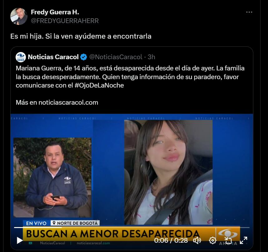 Periodista Fredy Guerra busca a su hija Mariana Guerra, desaparecida