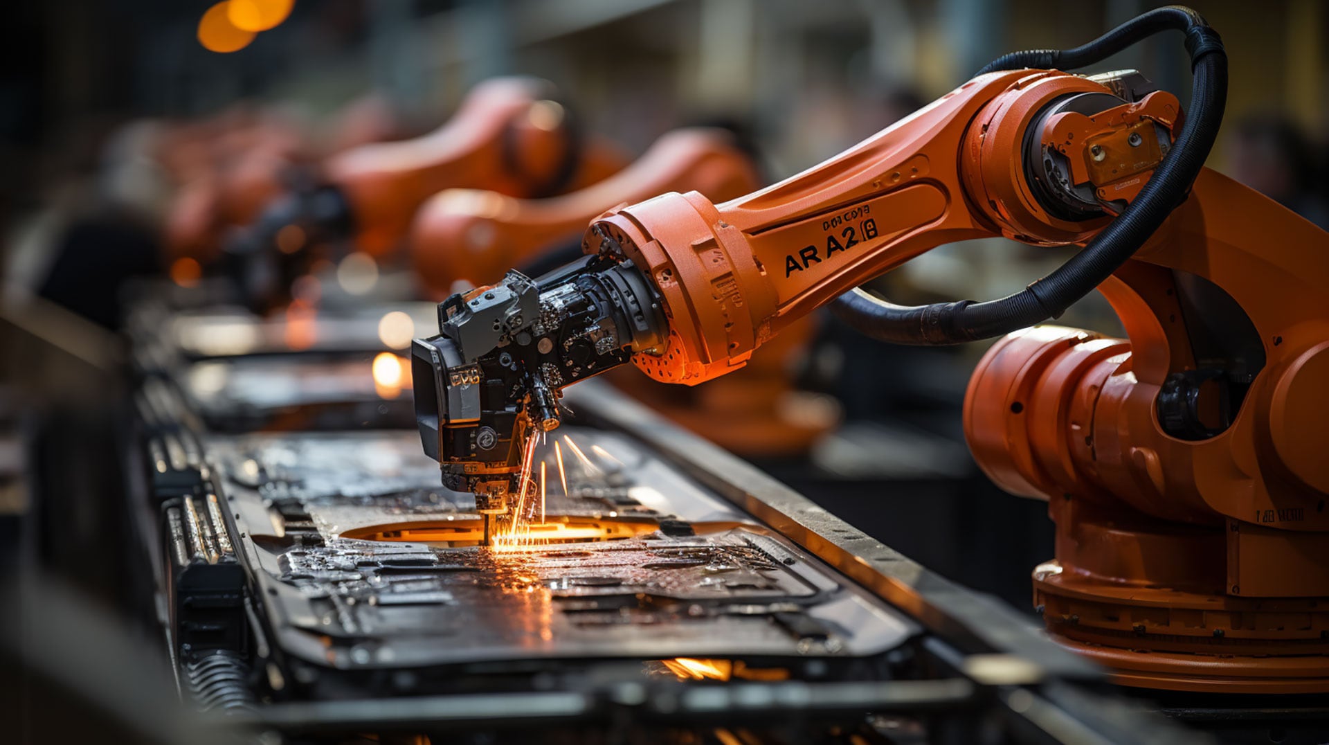 Imagen representativa de robots y sistemas de inteligencia artificial en diversos sectores, desde logística hasta gastronomía, ilustrando la transformación y adaptación del mercado laboral ante la creciente automatización.