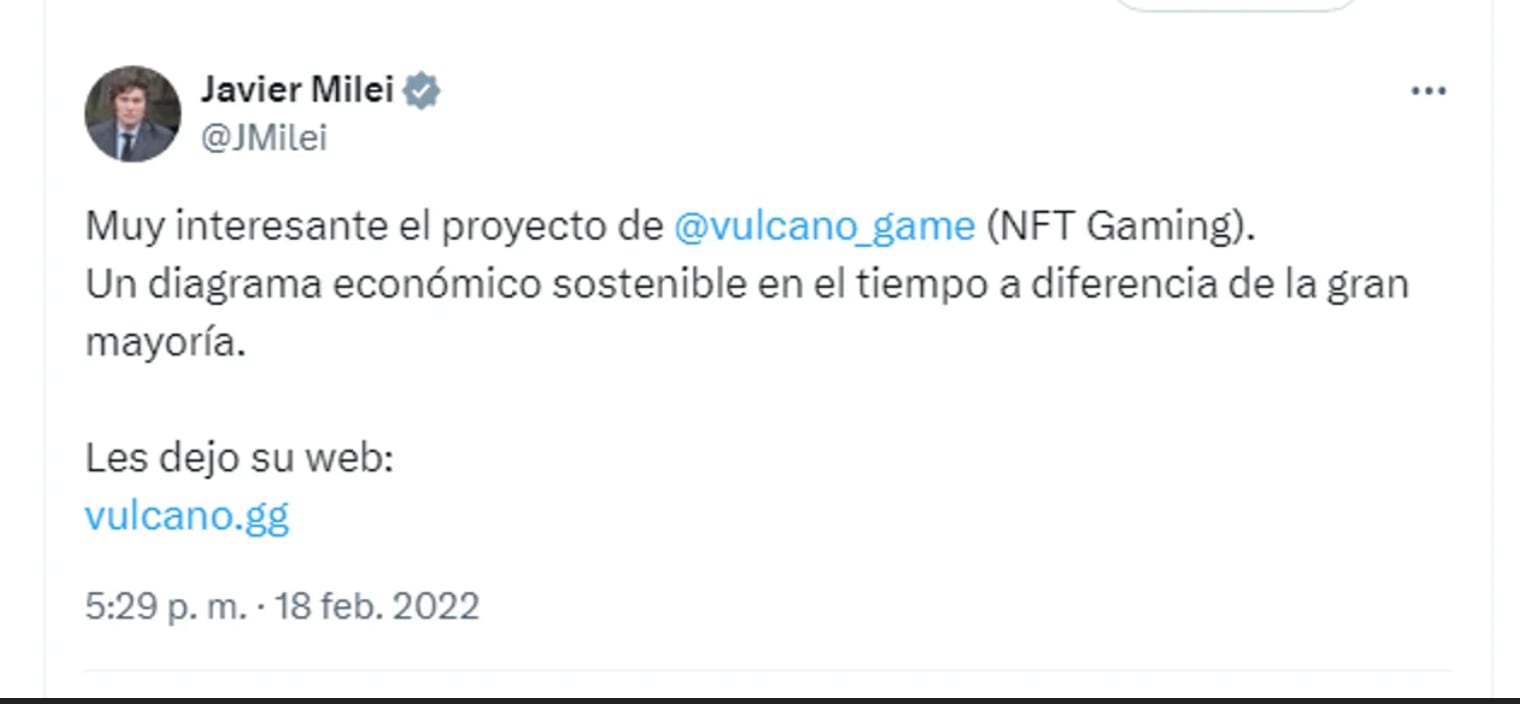 Milei promocionó Vulcano Game, otro