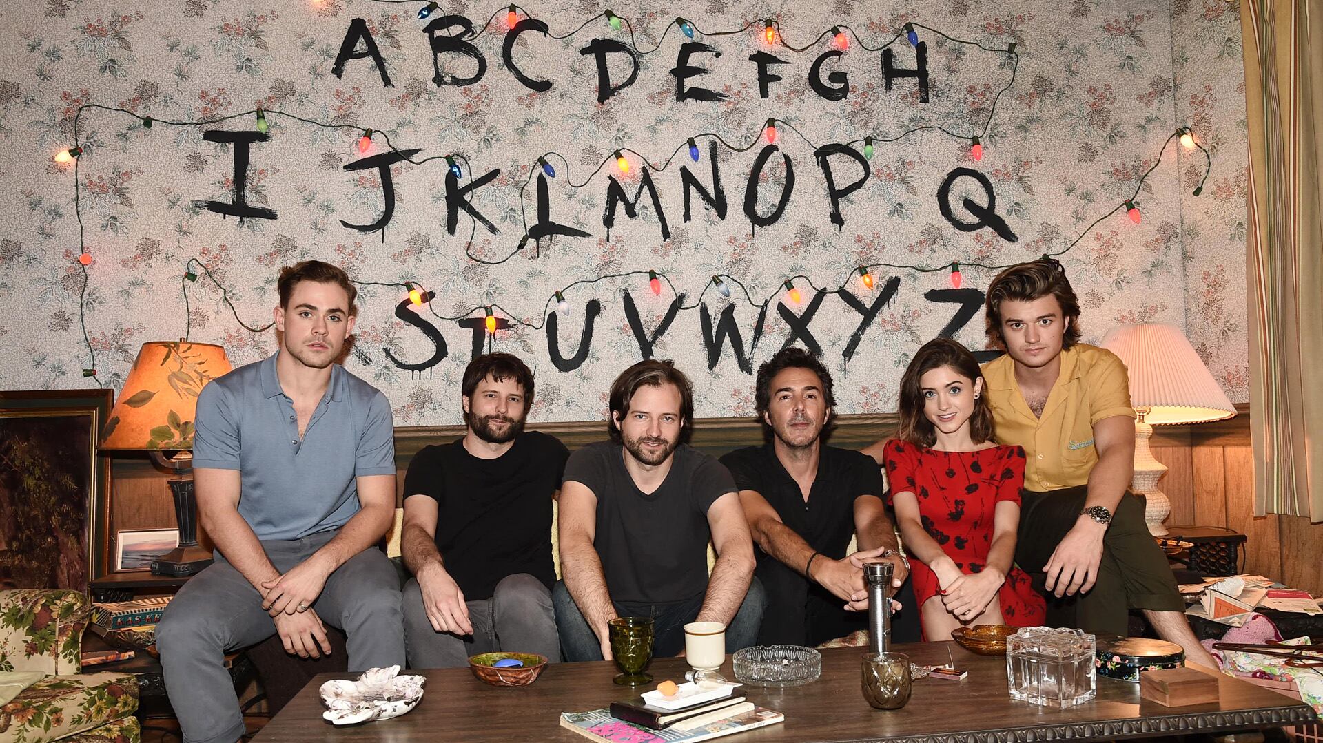 Dacre Montgomery, Ross Duffer, Writer/Director/Executive Producer, Matt Duffer, Writer/Director/Executive Producer, and Shawn Levy, Director/Executive Producer, Natalia Dyer and Joe Keery