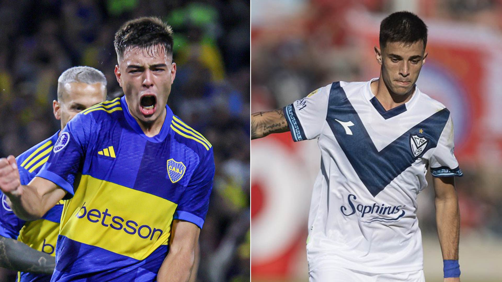 Aaron Anselmino (Boca) y Valentín Gómez (Vélez)