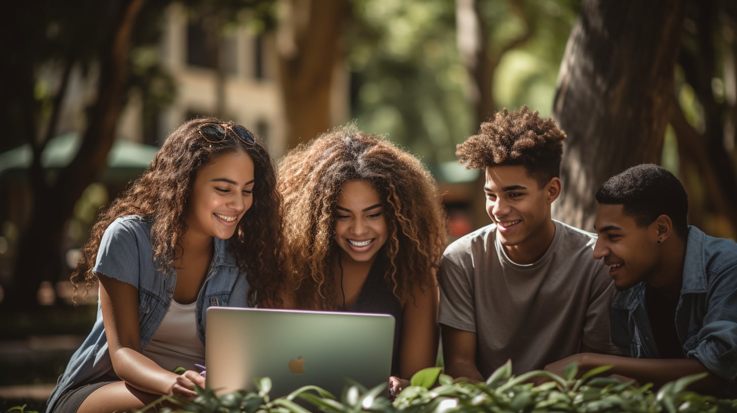 Jóvenes trabajando concentrados en sus estudios al aire libre (Imagen ilustrativa Infobae)