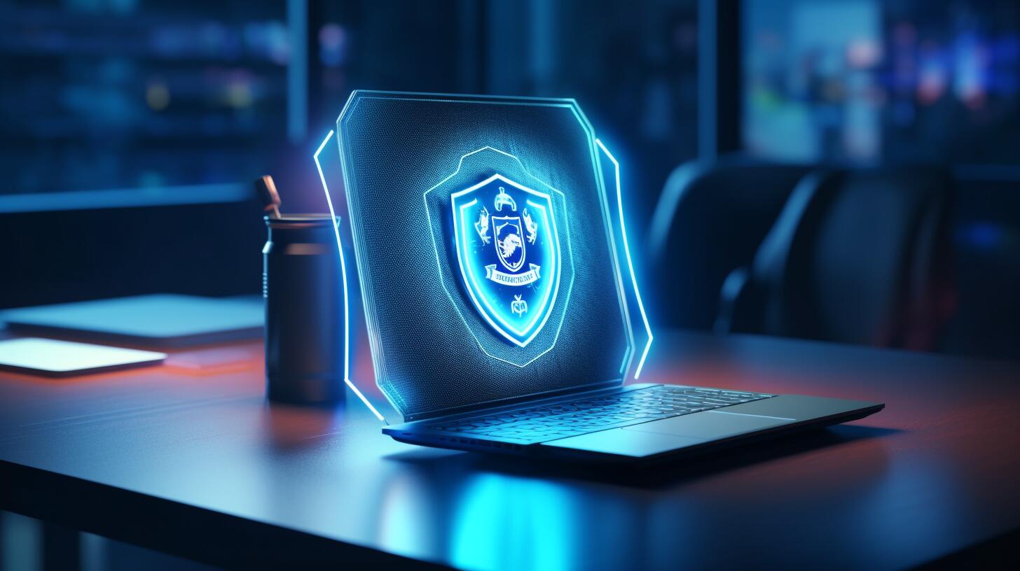 Guardián digital: una computadora ilustra la ciberseguridad con un escudo celeste, destacando la importancia de protegerse contra amenazas como hacking, email, phishing e inseguridades en internet. (Imagen Ilustrativa Infobae)