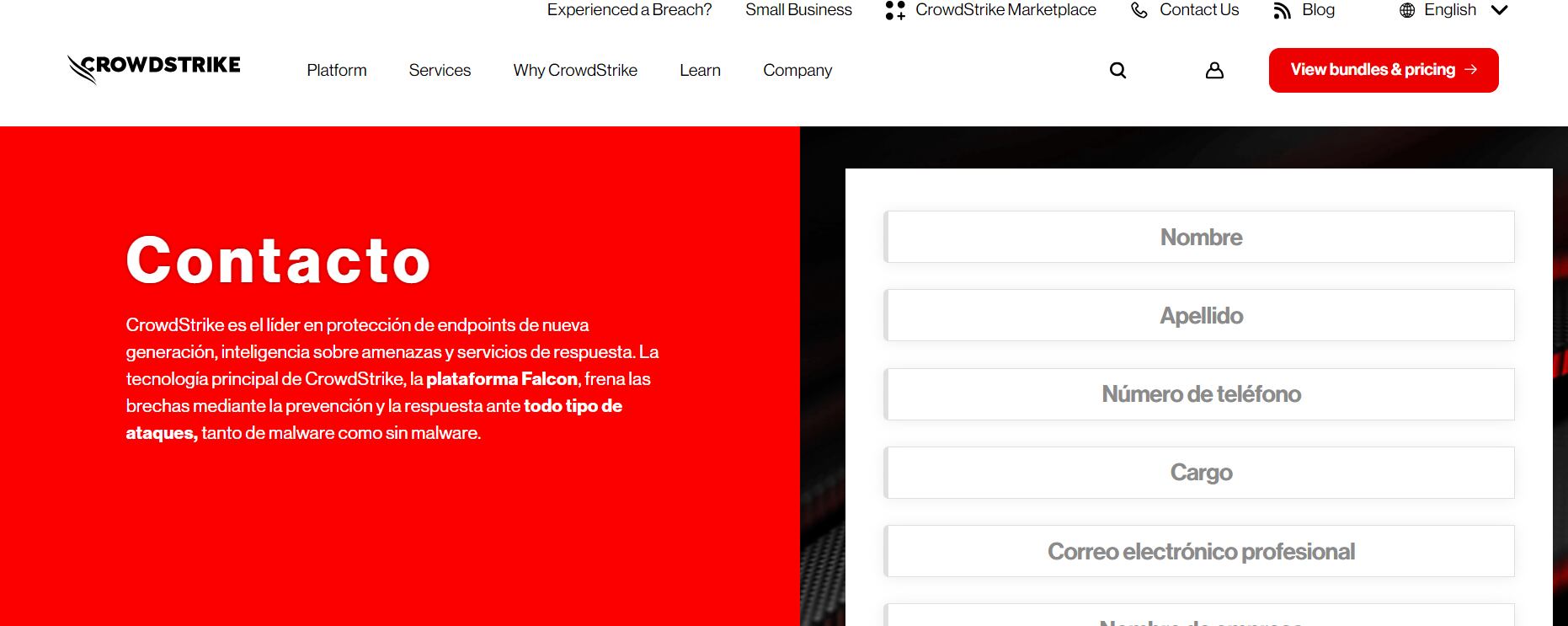 En la página de la plataforma de ciberseguridad hay un formulario para contactarse con ellos. (CrowdStrike)