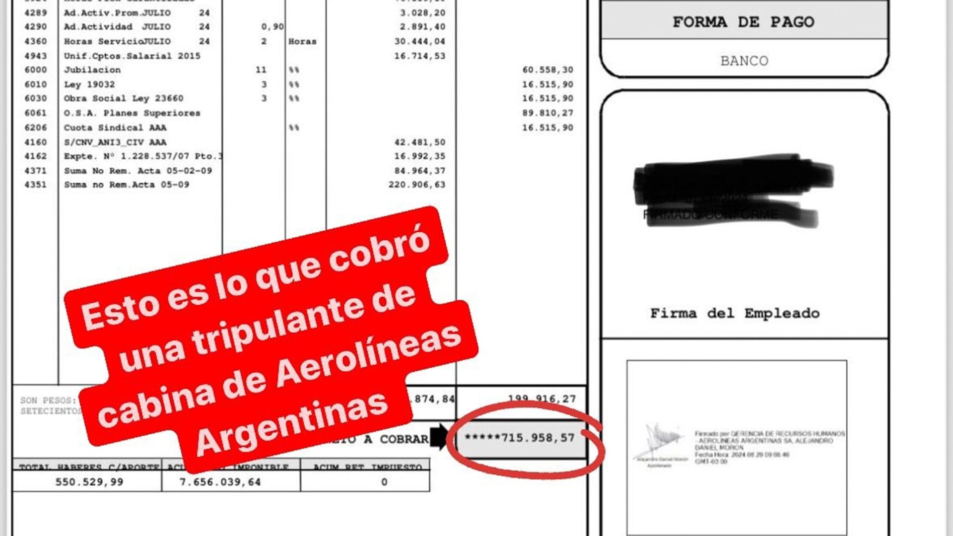 Recibos de empleado de Aerolineas Argentinas