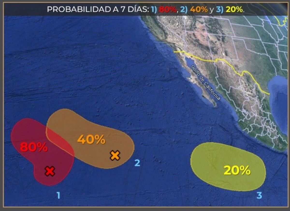 SMN monitorea tres zonas de baja presión en el Océano Pacífico con potencial para desarrollo ciclónico