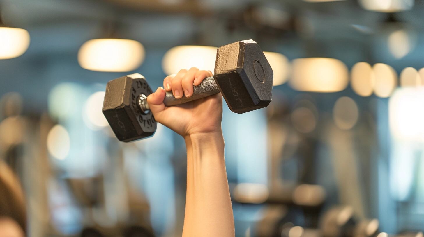 Joven ejercitándose con pesas en el gym, representando la importancia de la actividad física en el interior para la salud y una vida sana. Su esfuerzo subraya el valor del cuidado personal y la constancia en el entrenamiento para alcanzar objetivos de bienestar y fortaleza física, rodeada del ambiente motivador del gimnasio. (Imagen ilustrativa Infobae)